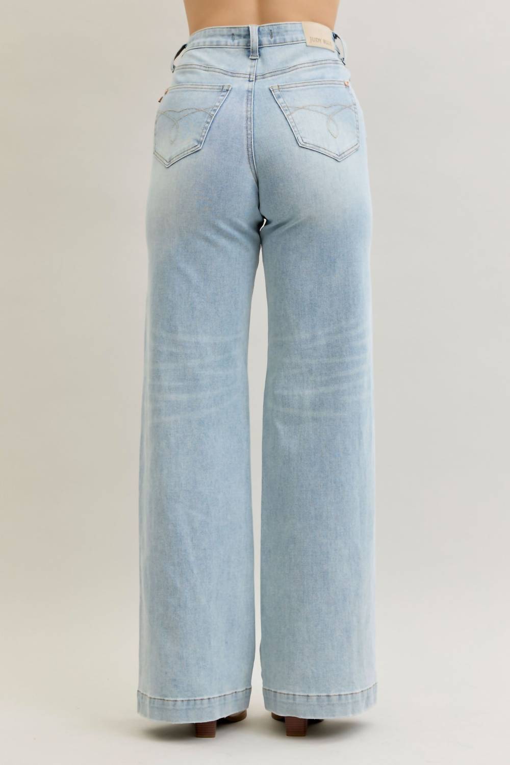 Judy Blue - High Waist Retro Wide Criss-cross Mild Destroy Jeans
