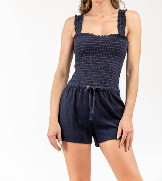 Women's Micro Terry Regal Blue Smocked Romper