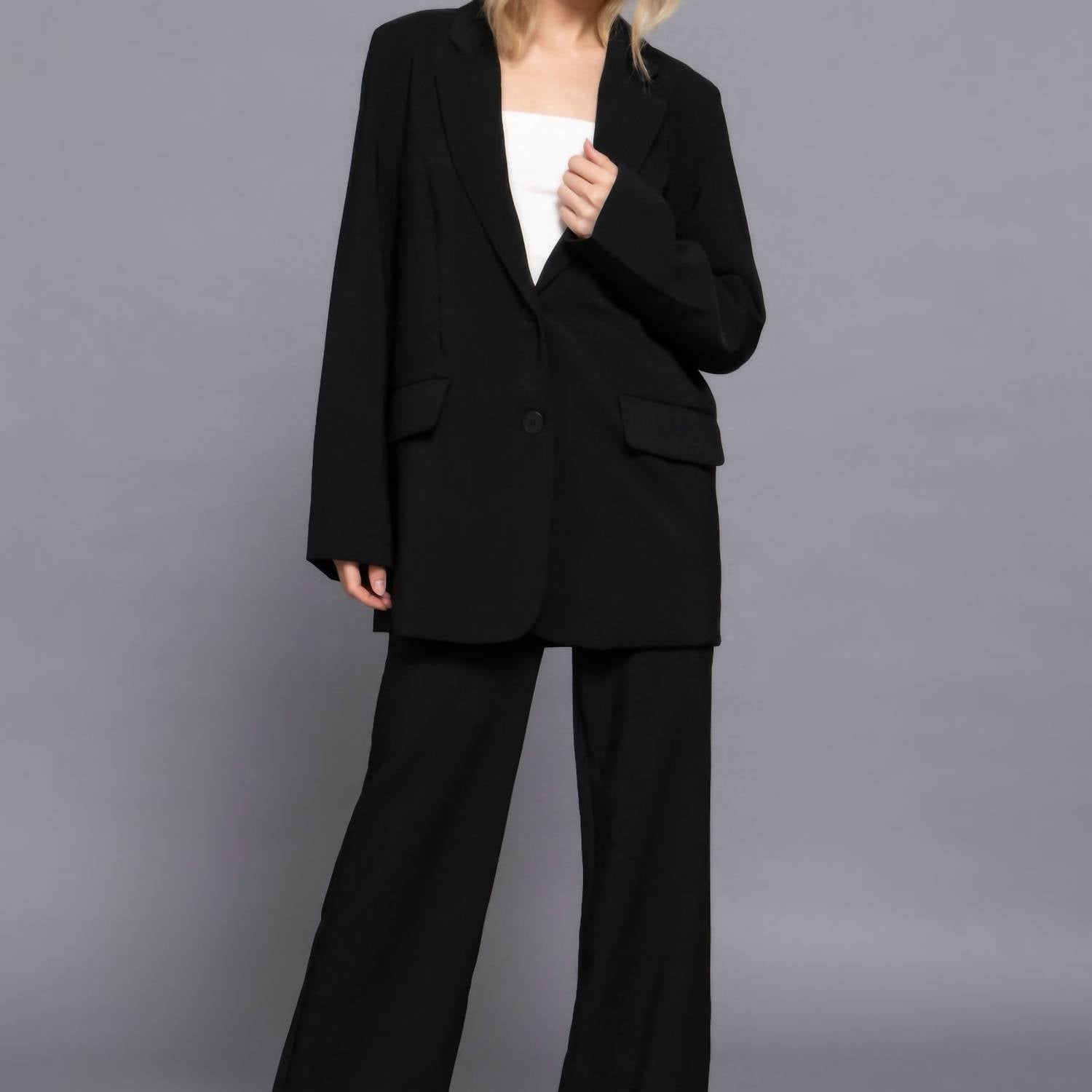Another Love Baylor Notched Collar Long Sleeve Blazer in black - women's jacket