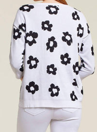 TRIBAL Rosalie Reversible Daisy Sweater in black and white - women's sweater - detail view