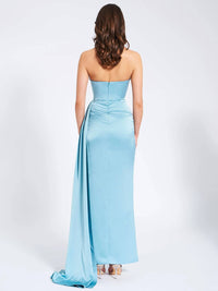 Miss Circle - Marilyn Satin Crystal Embellished High Slit Gown