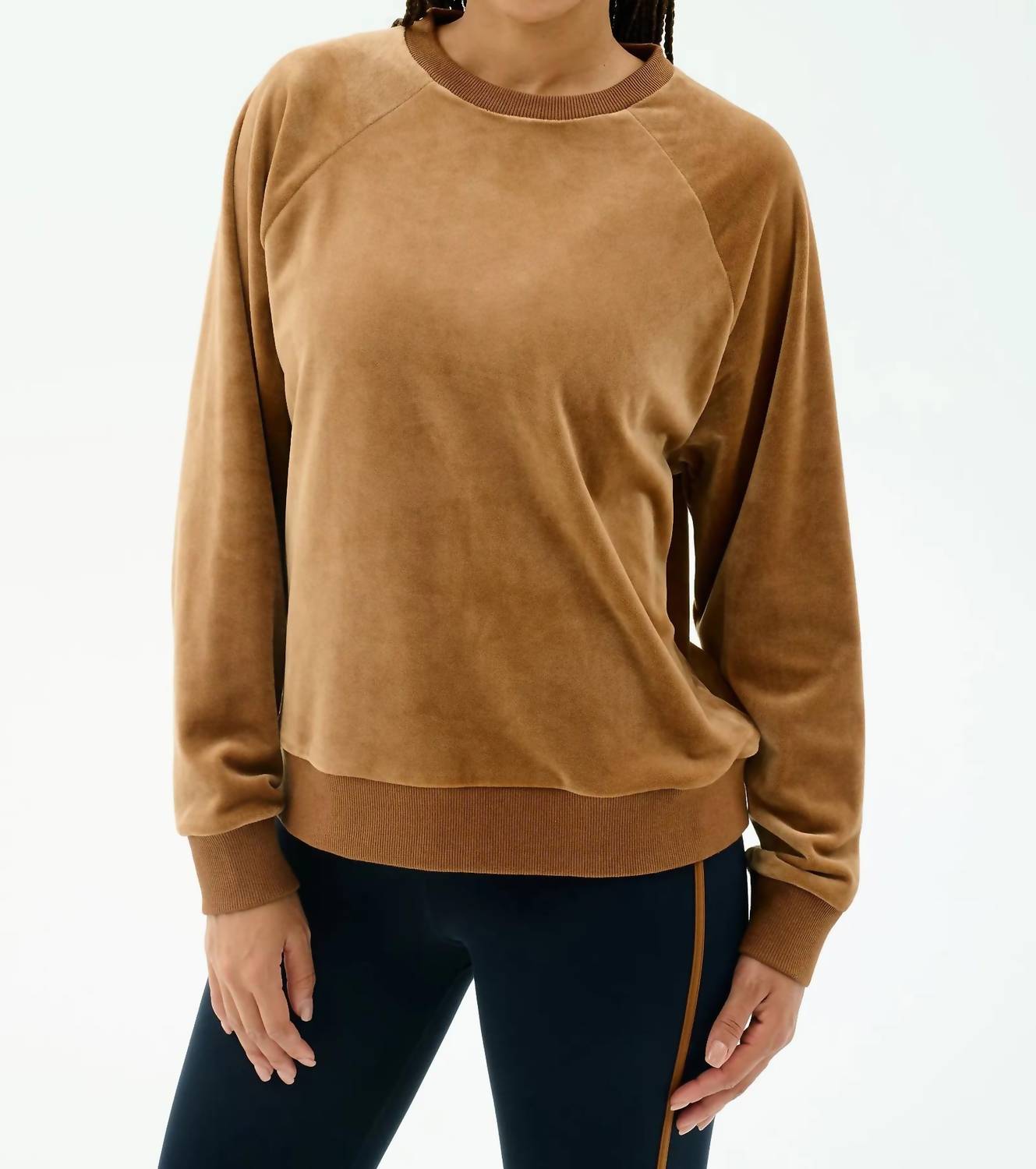 SPLITS59 Joy Velour Crewneck Top in honey - women's top