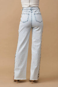 Blue B - Denim Stretch Jeans Cut Out Sides With Jewels