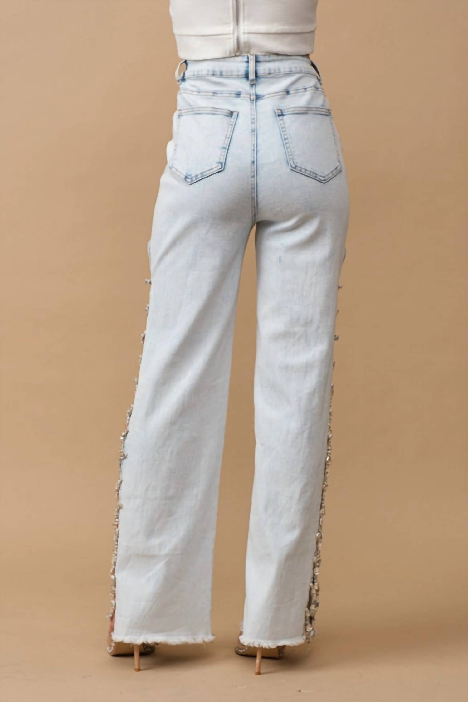 Blue B - Denim Stretch Jeans Cut Out Sides With Jewels