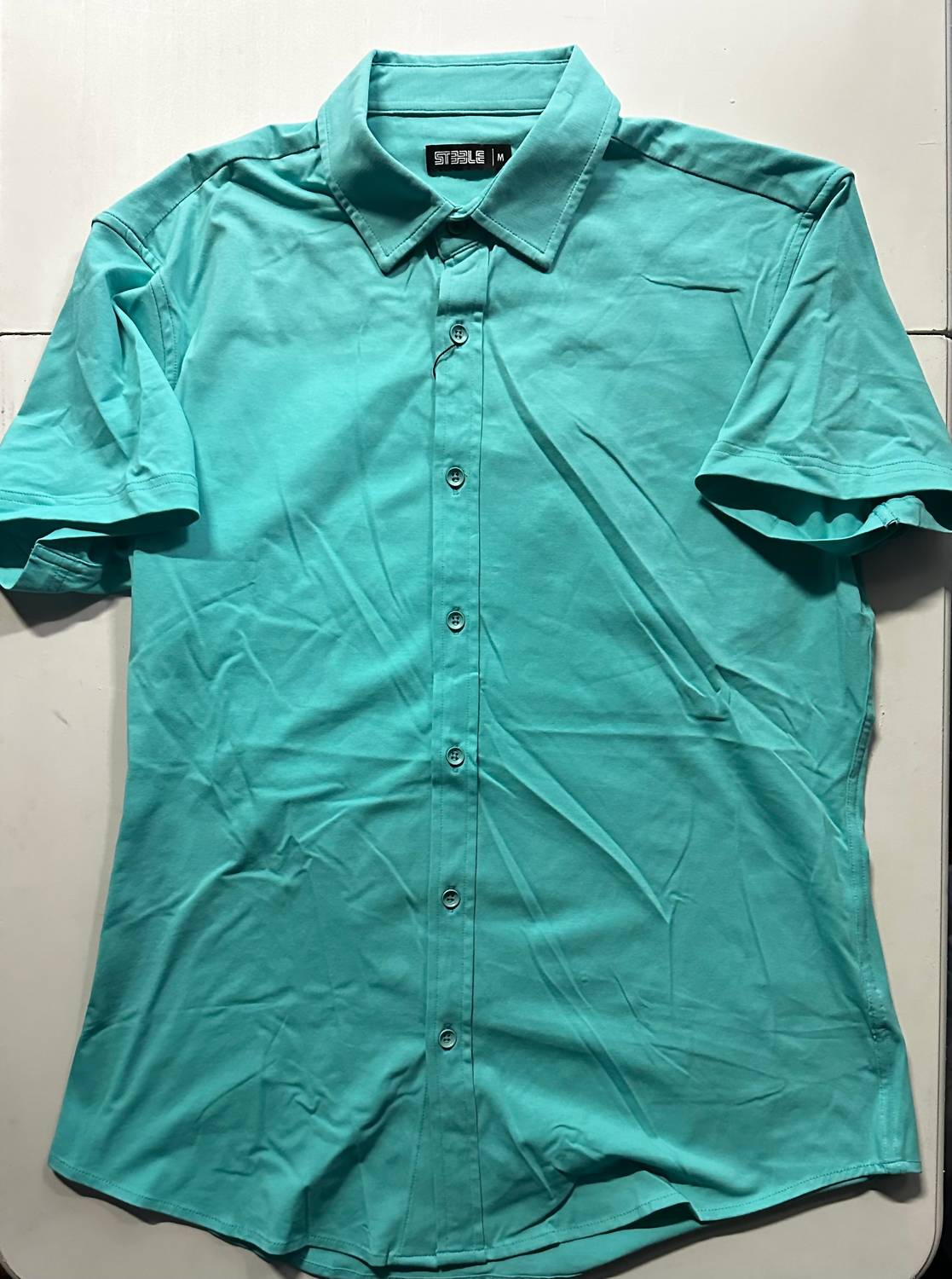 Steele Solid Knit Stretch Short Sleeve Shirt in lake - men's shirt - alternate view