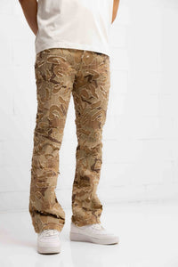 Amicci Franco Camo Shredded Denim Flare Jeans in sand - men's jeans - view 4