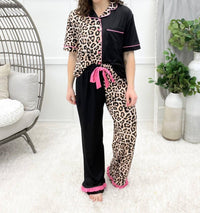 Jess Lea Double Take Leopard Ruffle Pajama Set in multi - women's sleepwear - detail view