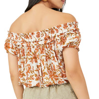 Free People Women's Suki Floral Off The Shoulder Top in in ivory combo - women's blouse - detail view