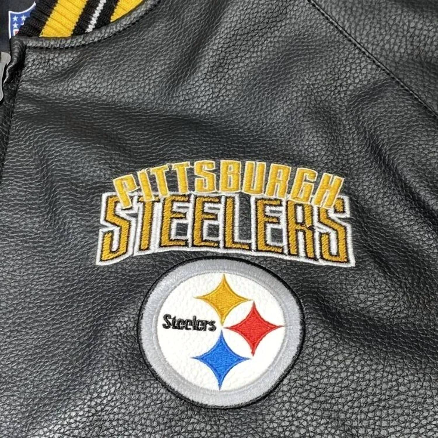 G-III Men’s Nfl Pittsburgh Steelers Faux Leather Varsity Jacket in black yellow - men's jacket - view 5