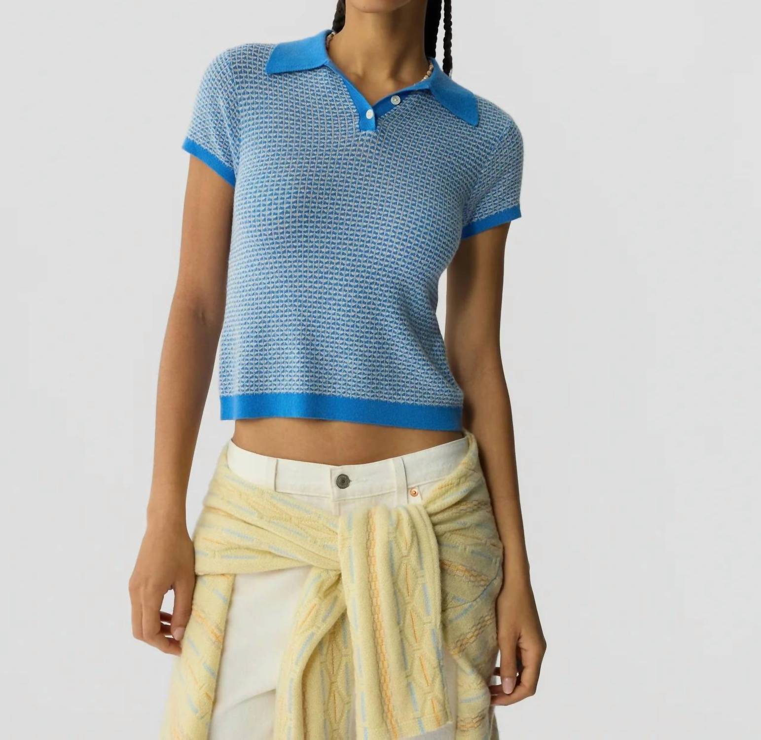 Guest In Residence Pique Shrunken Polo in residence pique shrunken polo in sail combo - women's blouse