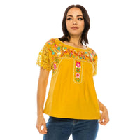 Unik Embroidered Lace Sleeve Blouse in sunshine - women's blouse - alternate view