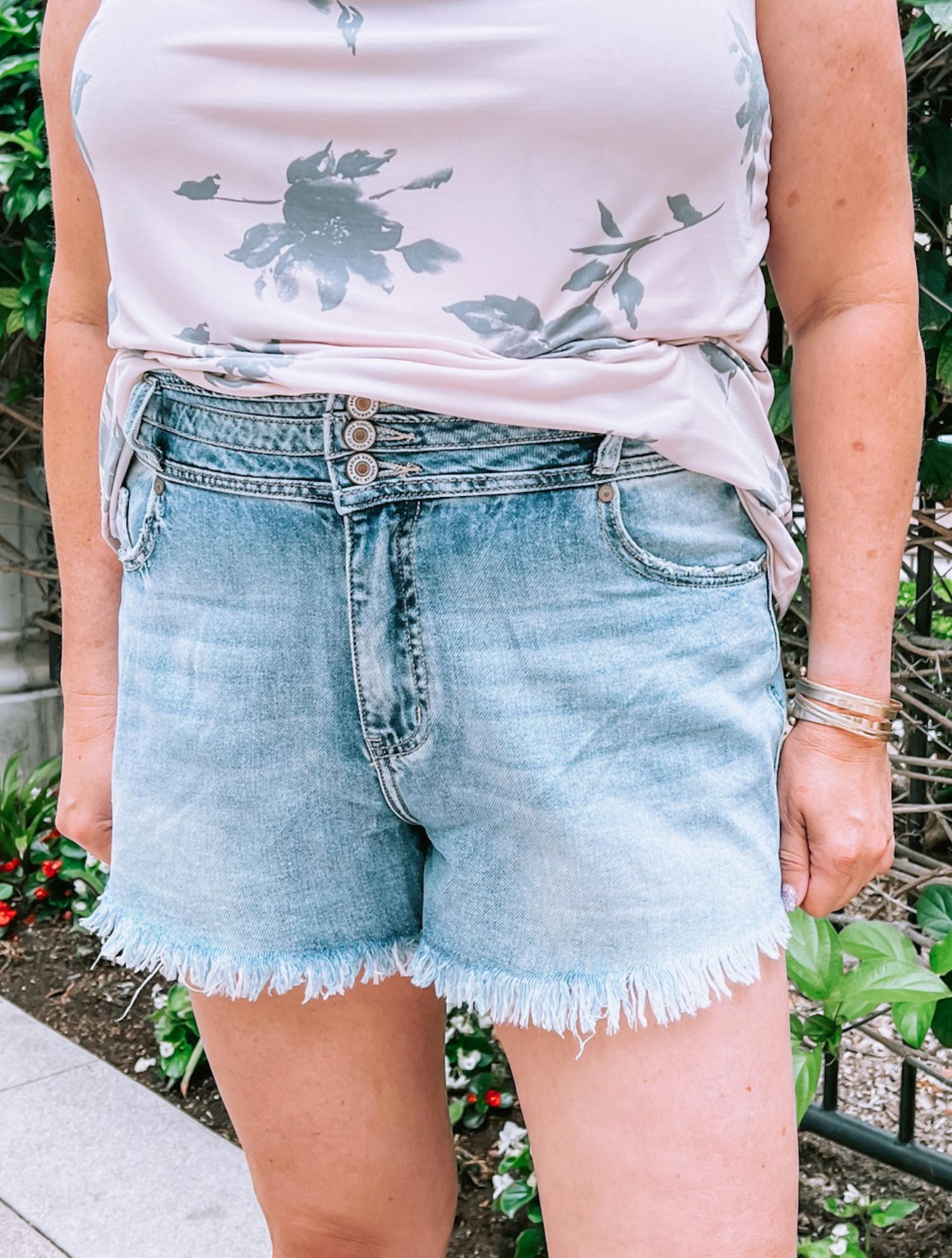 Kancan - Women's Plus Size Button Fly Cut Off Jean Shorts