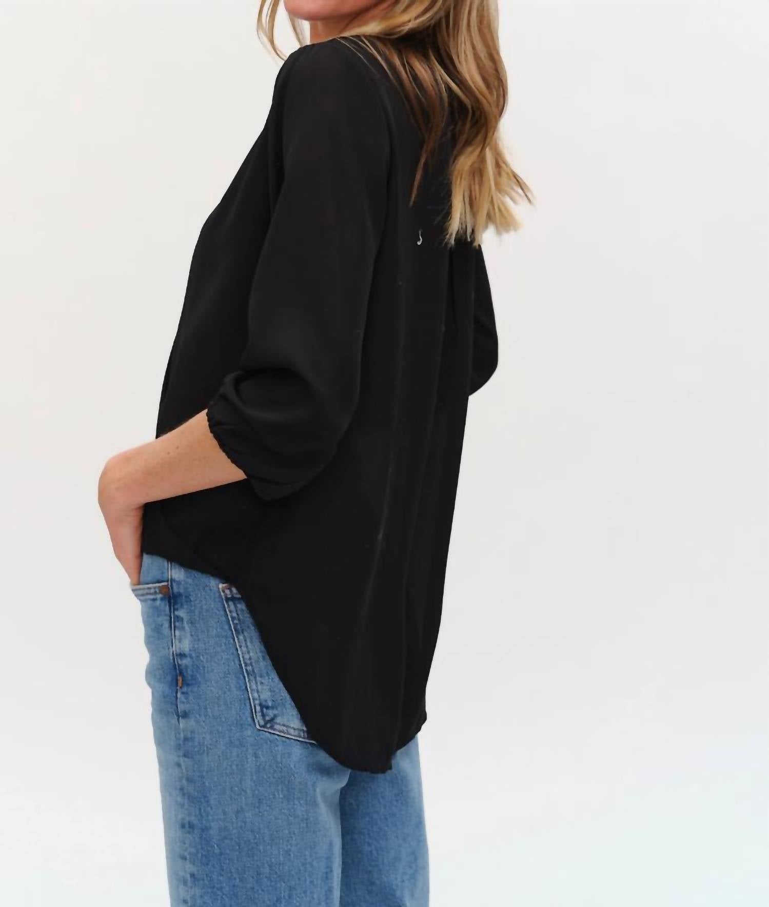 SIX/FIFTY Viola Surplice Blouse in black - women's blouse - alternate view