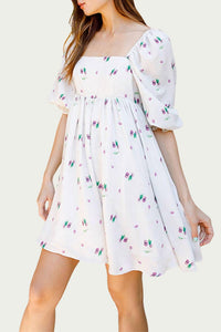 GRAPE-PRINT BABY DOLL MINI DRESS