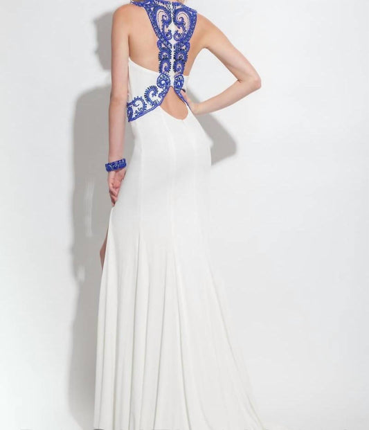 Rachel Allan - Beaded Jersey Prom Gown With High Slit