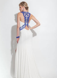 Rachel Allan - Beaded Jersey Prom Gown With High Slit