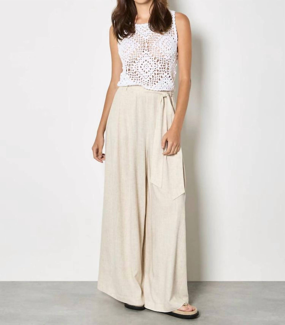 Apricot - Wide Leg Linen Trousers