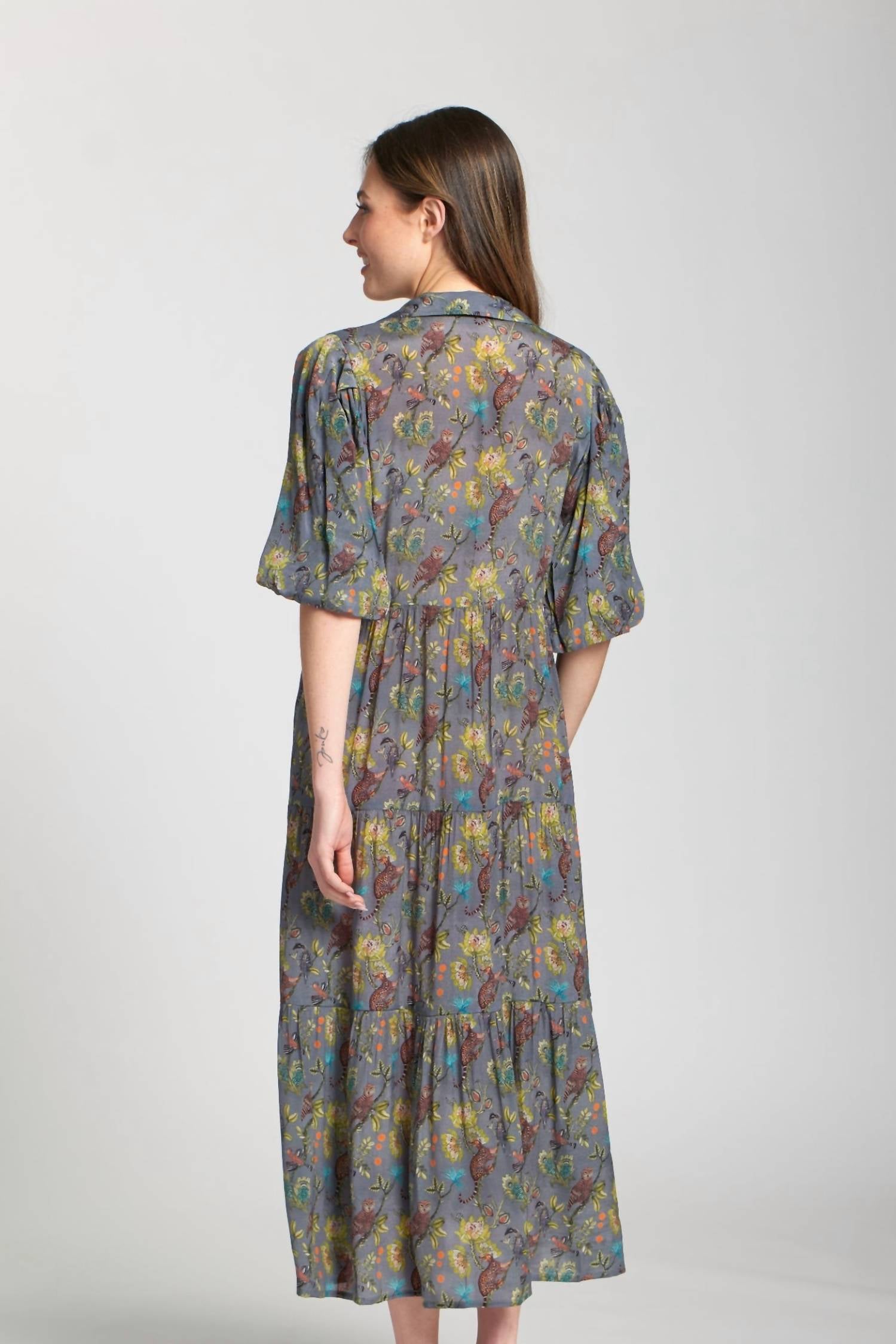 Apny - Jungle Print Long Tier Dress