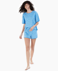 Jenni By Jennifer Moore - Women's Lettuce-edge Shorts 2 Pieces Pajama Set