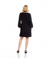 Karen Kane Puff Sleeve Embellished Bow Shift Dress - Petite in black - women's dress - detail view