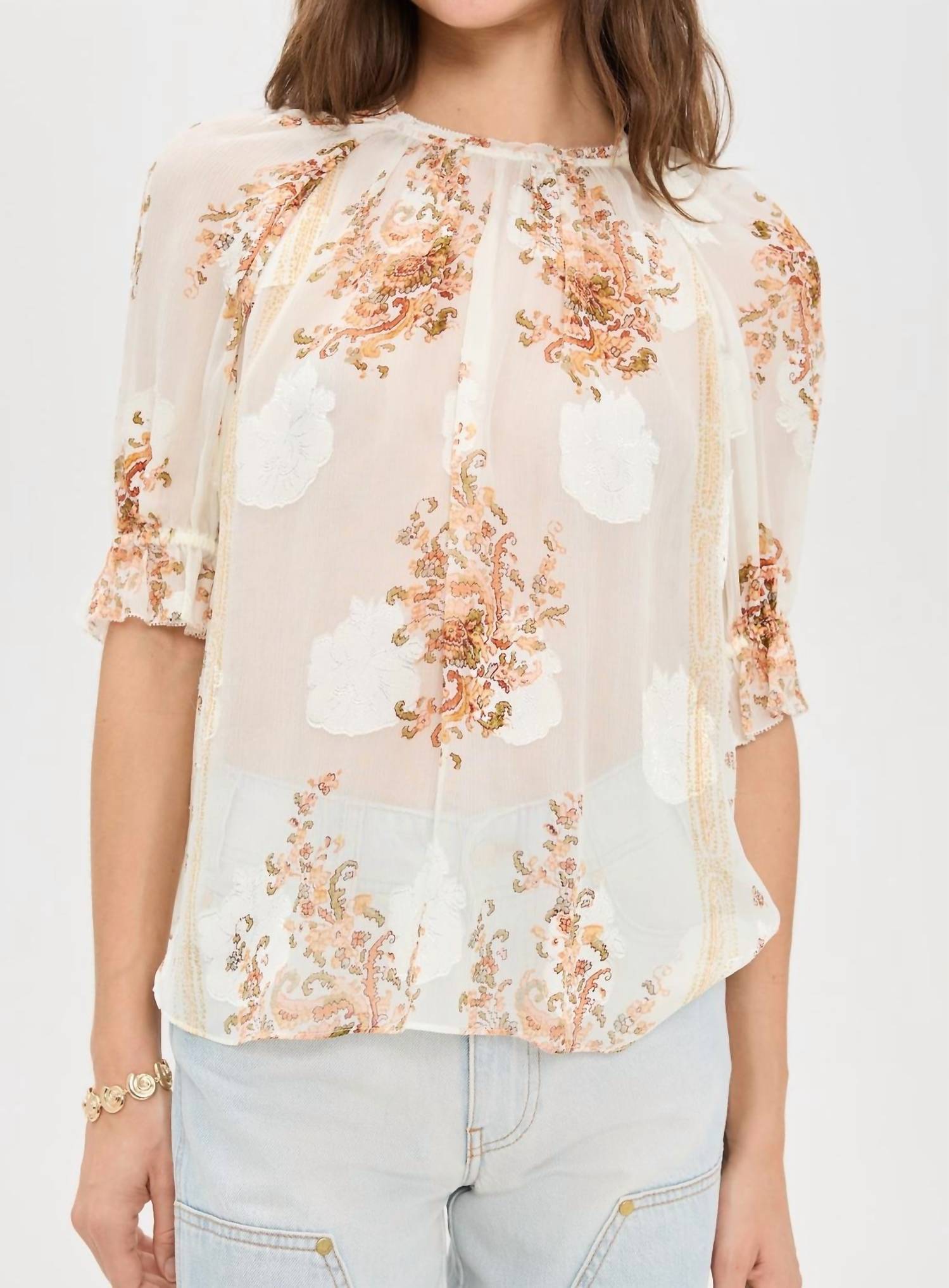 Ulla Johnson Pippa Short Sleeve Blouse in alabaster 1 - women's blouse