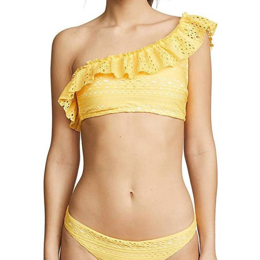 Shoshanna - Palm Springs Eyelet One Shoulder Ruffle Bikini Top