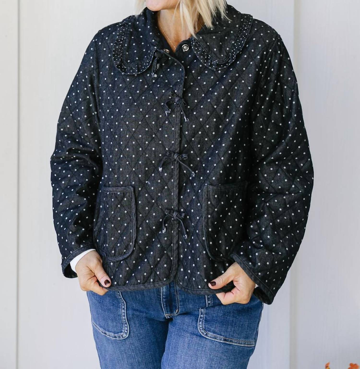 Polygram Miley Polka Dots Quilted Jacket in black - women's jacket