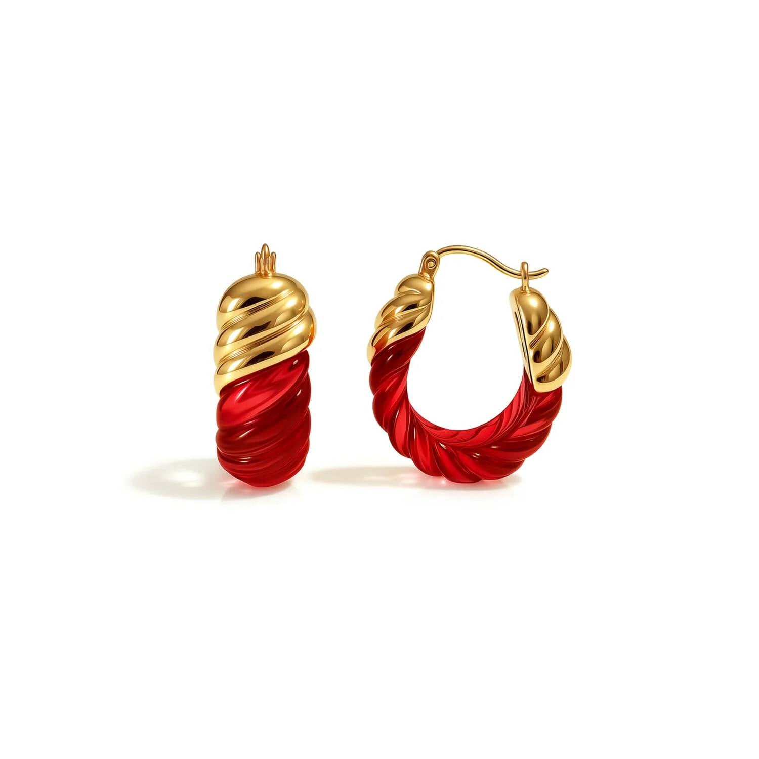 Gold & Honey - Women's Rope Shrimp Lucite Birthstone Hoop Earrings