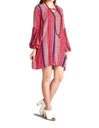Velzera - Floral Paisley Keyhole Neckline Mini Dress