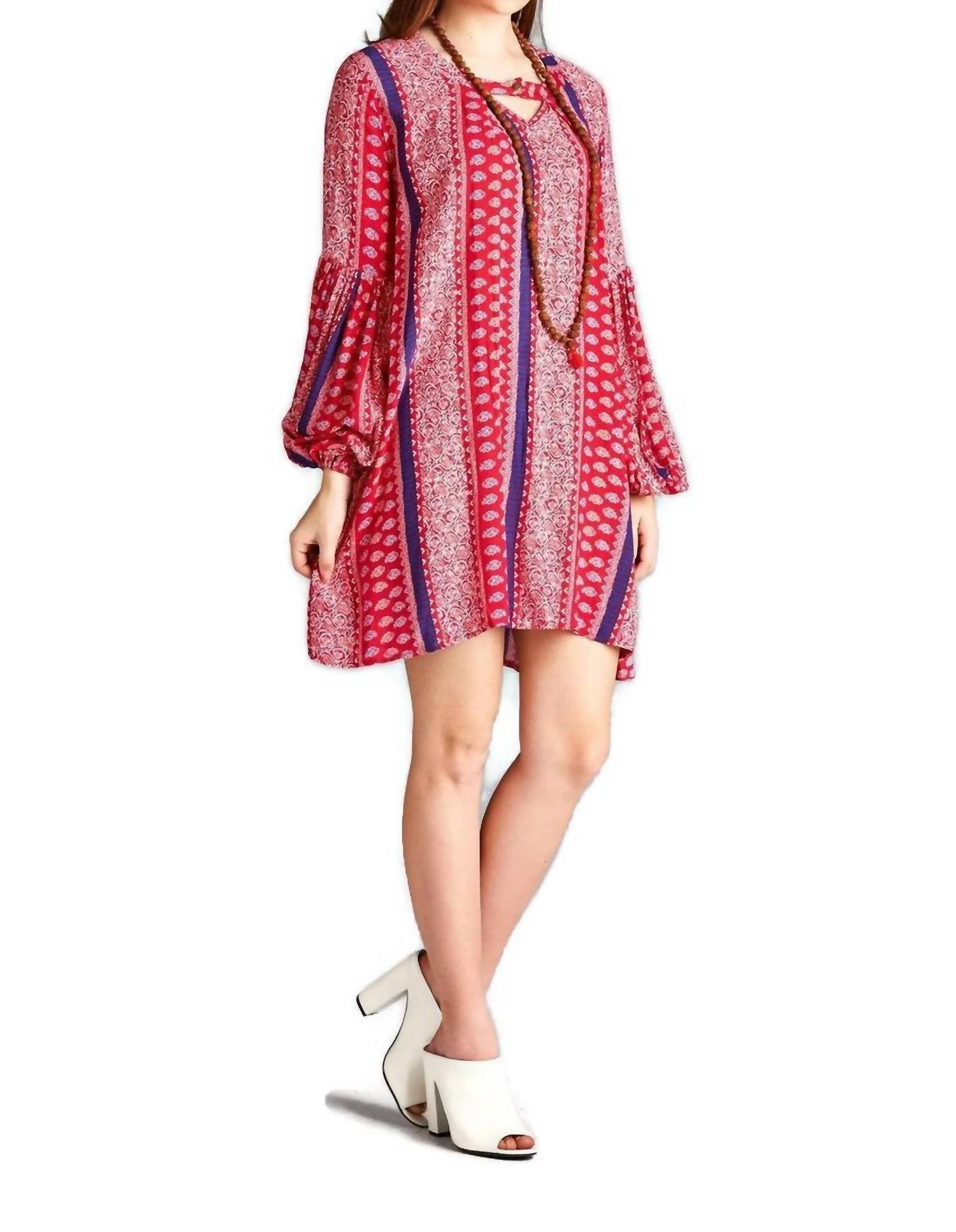 Velzera - Floral Paisley Keyhole Neckline Mini Dress