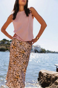 catherine gee Siena Slip Midi Skirt in blush leopard - women's skirt - detail view