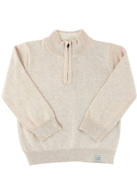 RuffleButts Knit Quarter Zip Sweater in heather oatmeal - kids' sweater - alternate view