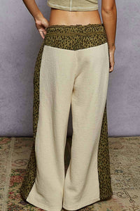 POL Animal Print Contrast Thermal Straight Fit Knit Pants in cream olive - women's pants - detail view