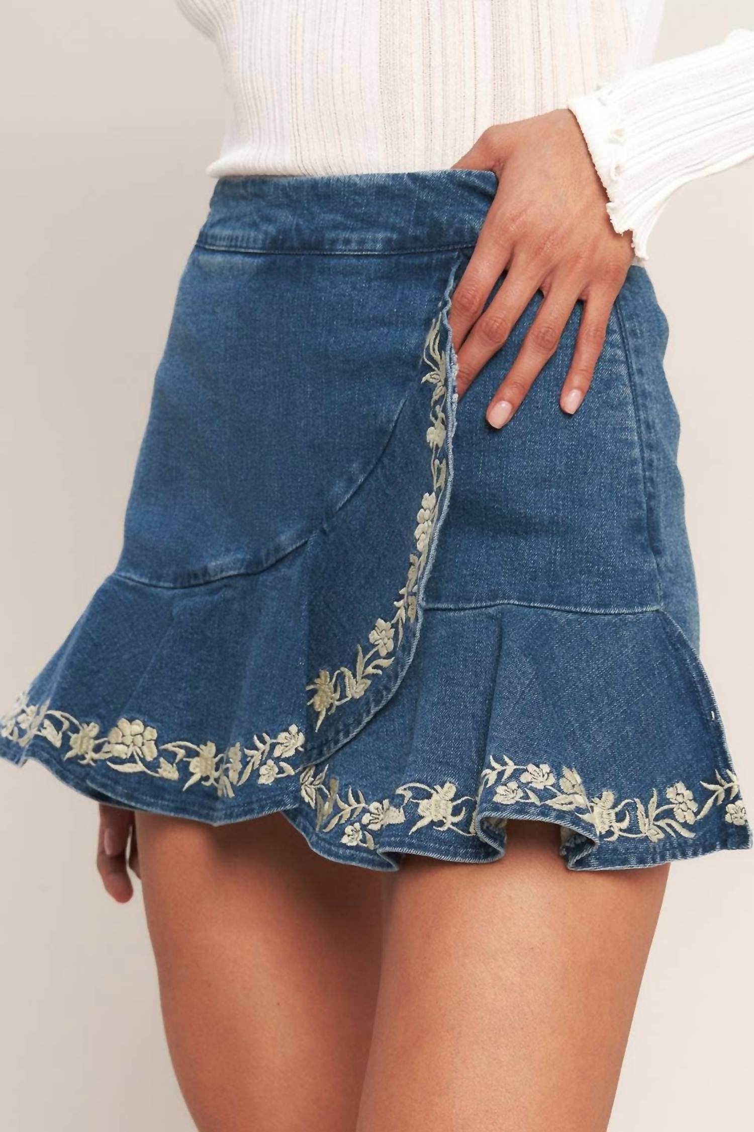 Flying Tomato - Embroidered Denim Skort