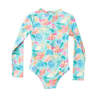 Prodoh - Girl's Palm Paradise Print Surf & Turf Zip Front Swimsuit