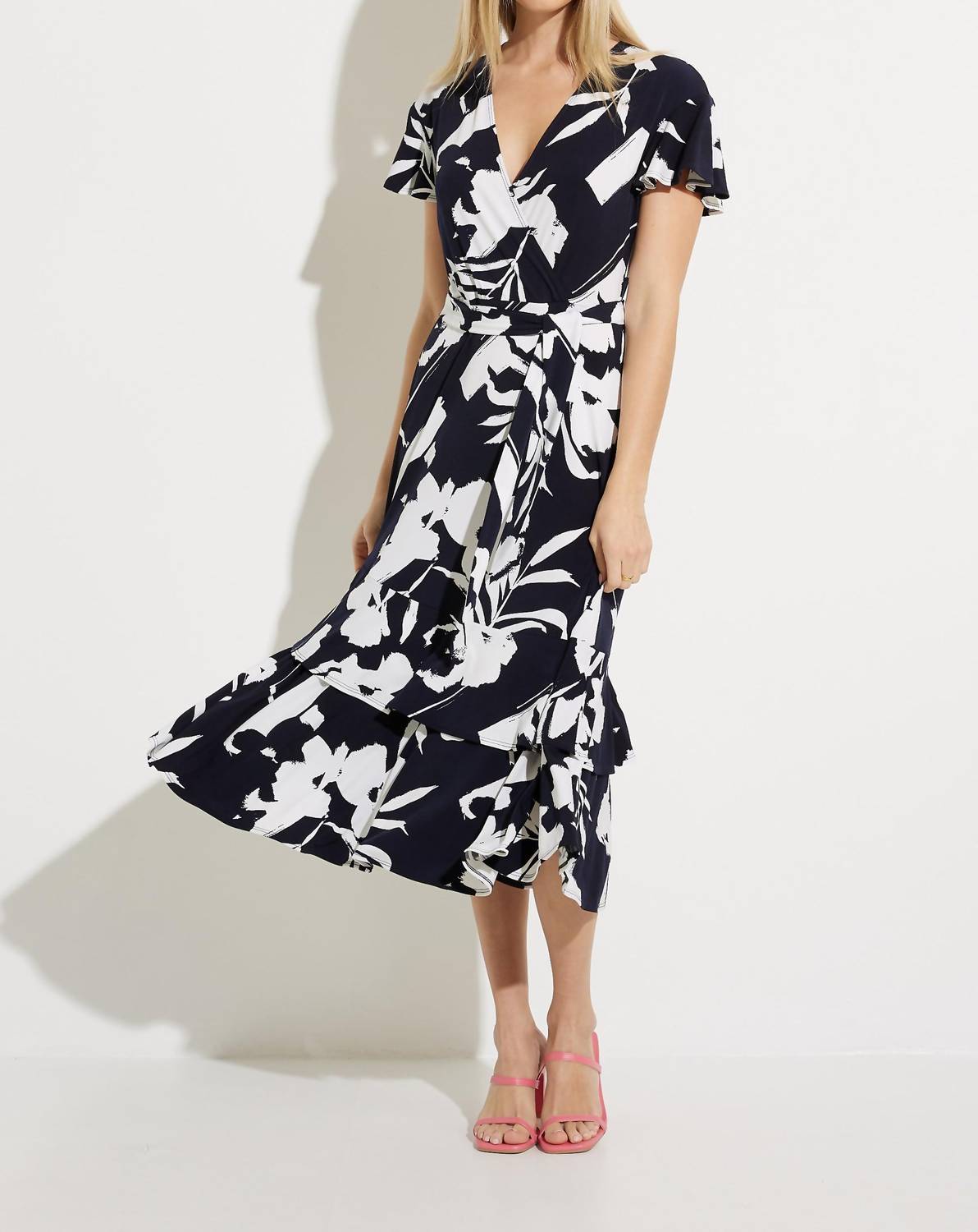 Joseph Ribkoff Melinda Fit And Flare Dress in midnight blue vanilla - women's dress - detail view
