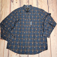 F/X Fusion Men's Deer Plaid Print Button Down Shirt in blue - men's shirt - alternate view