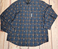 F/X Fusion Men's Deer Plaid Print Button Down Shirt in blue - men's shirt - detail view