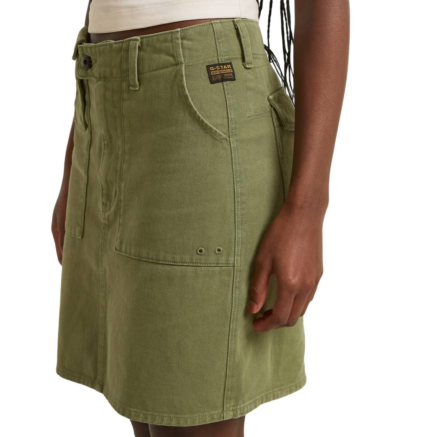 G-Star Short Cargo Denim Patch-pocket Mini Skirt in green - women's skirt - alternate view