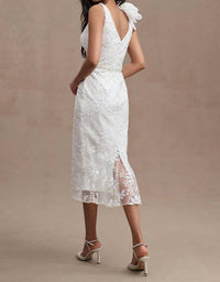 Mac Duggal - Beaded Sequin Floral Tea Length Formal Gown