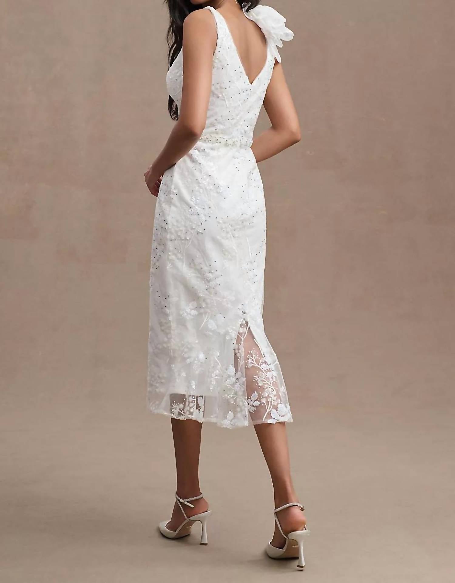 Mac Duggal - Beaded Sequin Floral Tea Length Formal Gown