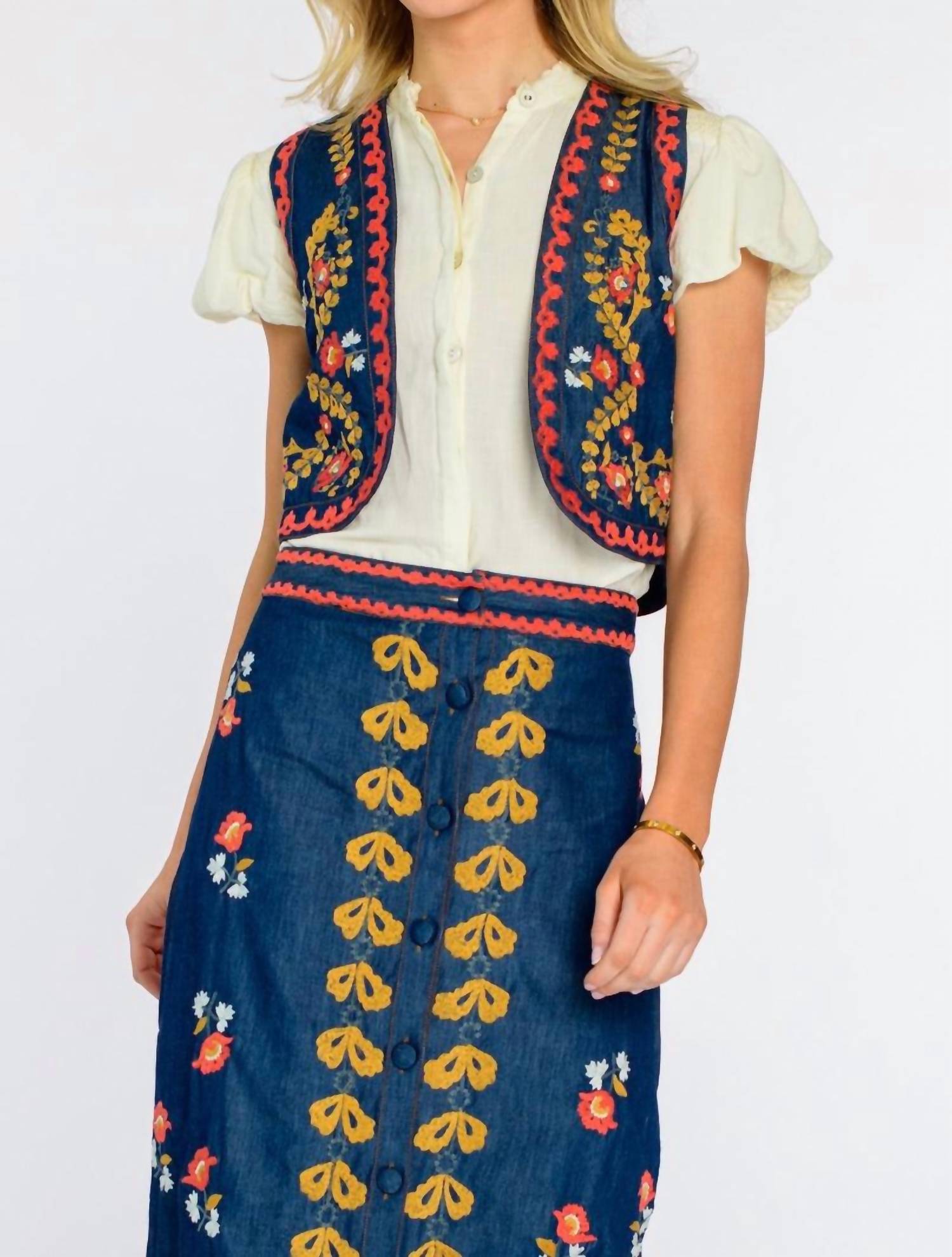 ELIZABETH AND JAMES Women's Kit Vest in denim - women's jacket