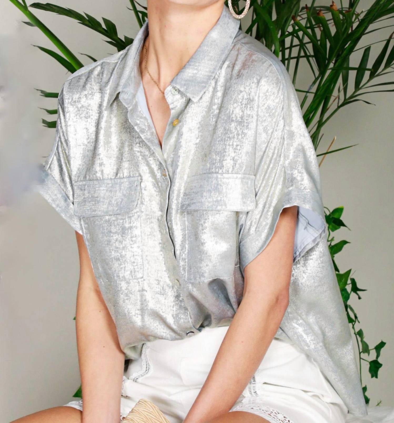 Vine & Love - Ella Button Front Short Sleeve Camp Shirt