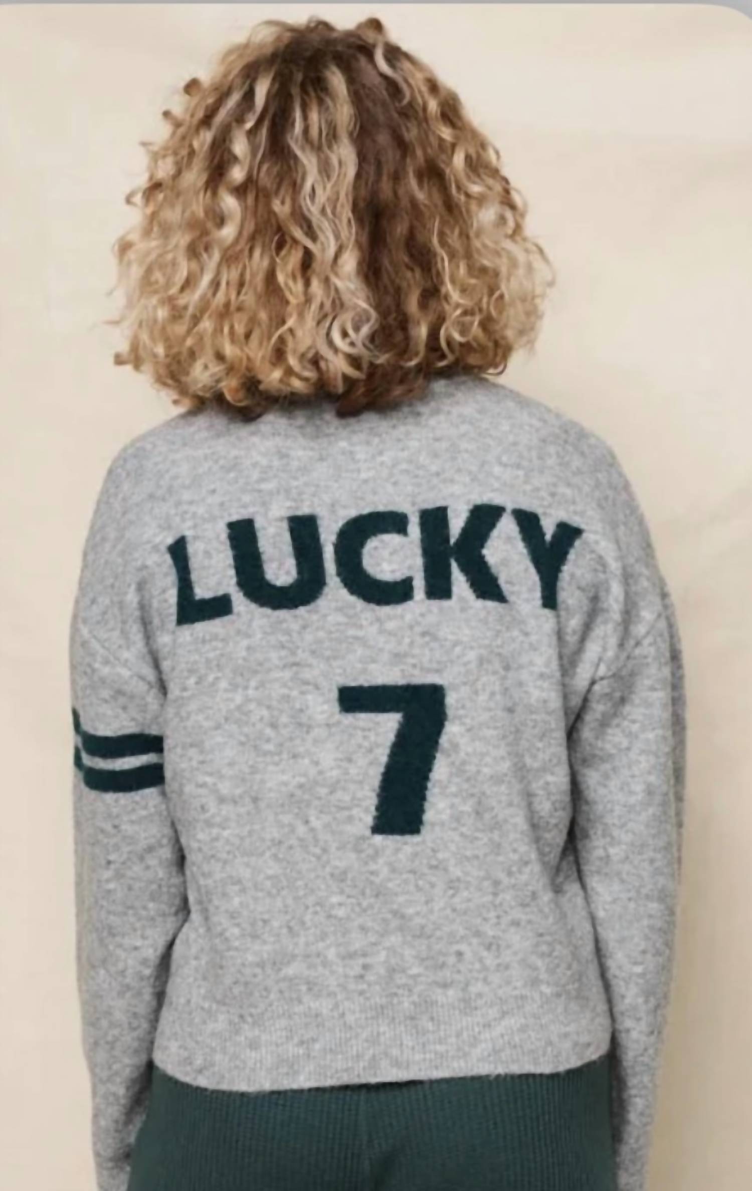 Sundry Lucky 7 V Neck Intarsia Sweater in heather grey - women's sweater
