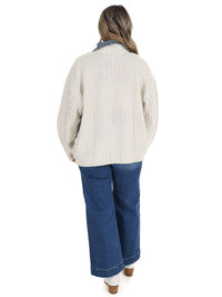 Blu Pepper - Mixed Media Cable Knit Denim Trim Jacket