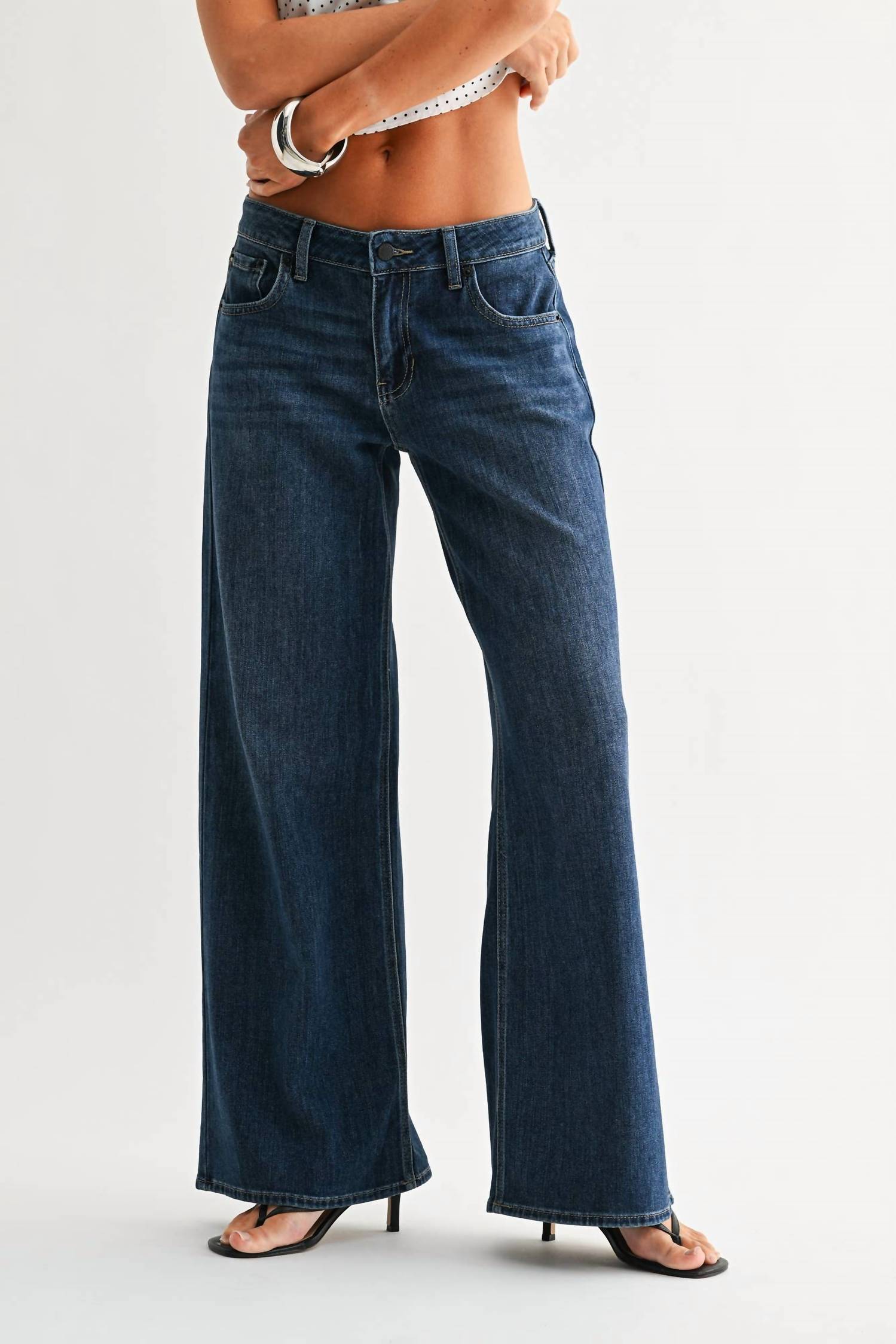 JUST USA Stretch Mid Rise Palazzo Jeans in dark denim - women's pants