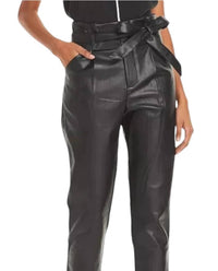 Lucy Paris - Women's Faux Leather Waist Casual Pants