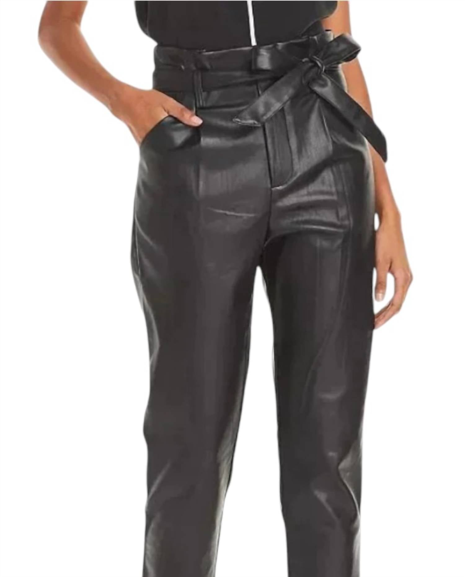 Lucy Paris - Women's Faux Leather Waist Casual Pants