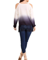 Umgee - Ombre Cold Shoulder Fringe Sweater