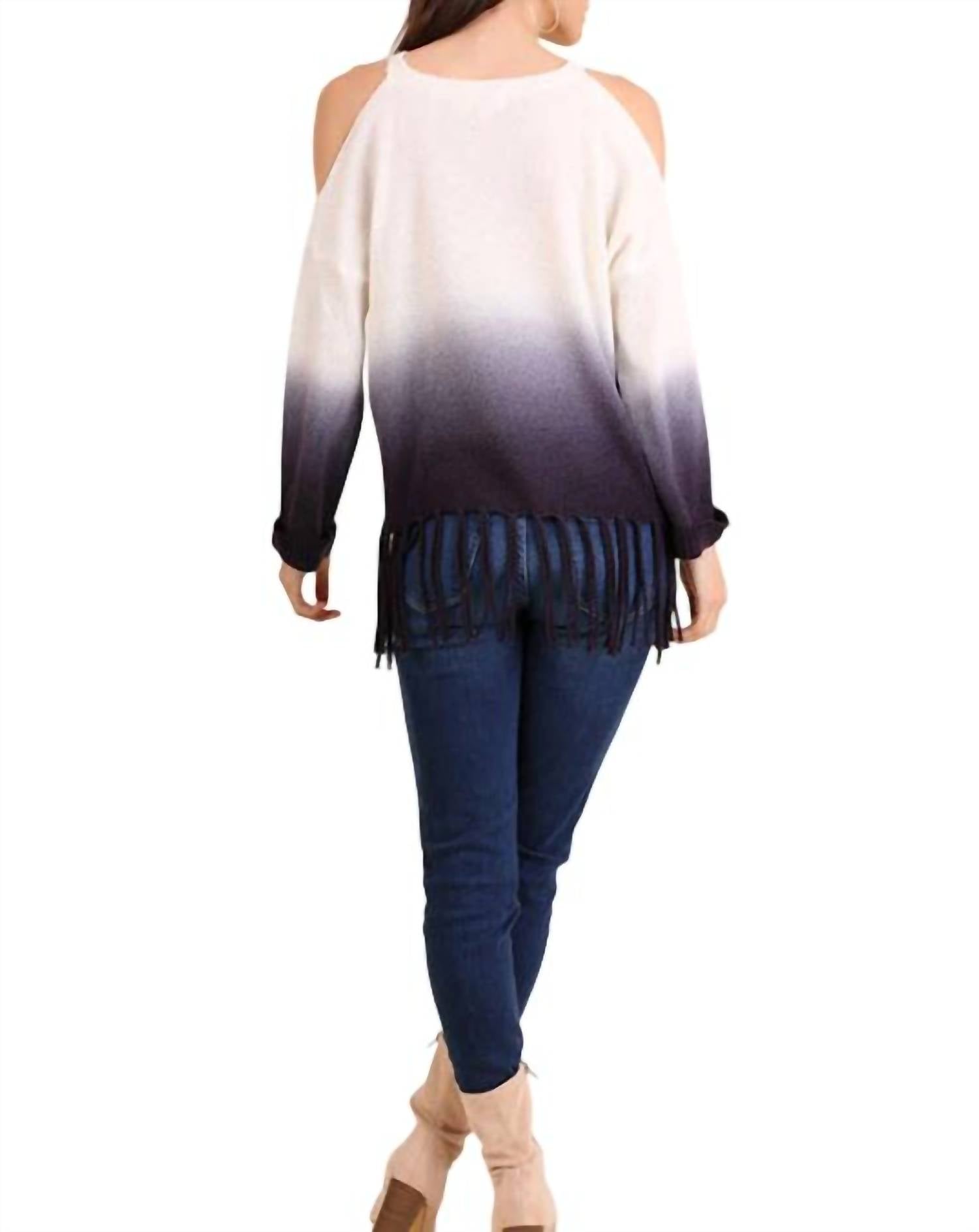 Umgee - Ombre Cold Shoulder Fringe Sweater